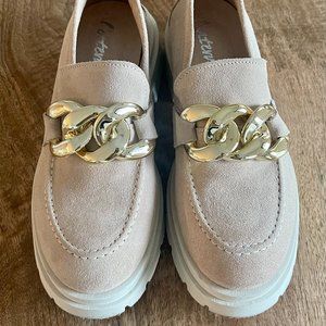 L'intervalle Suede Loafers with Gold Chain Detail